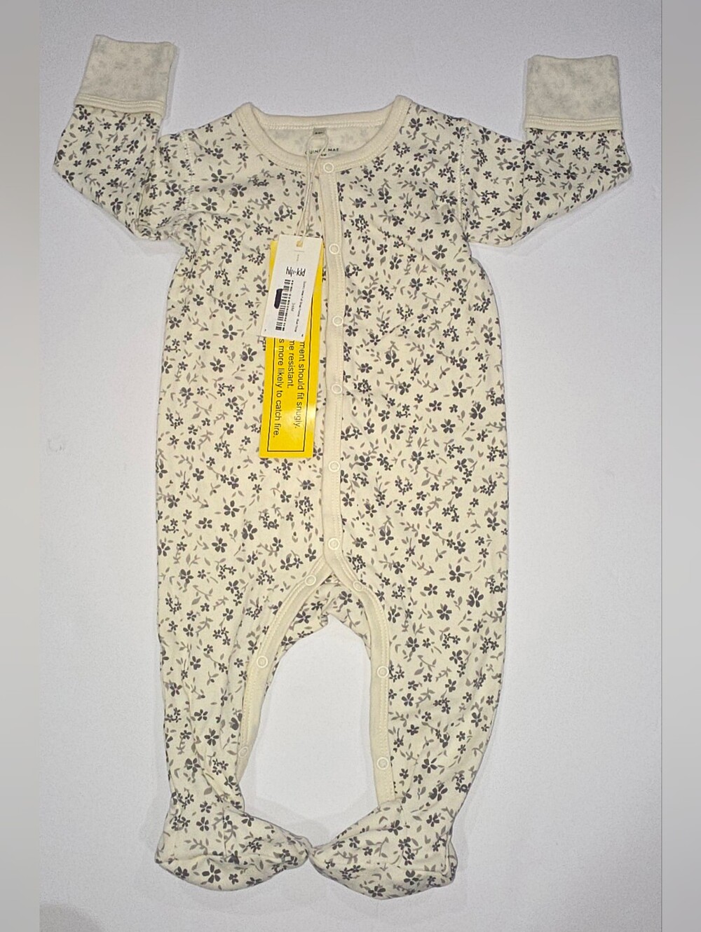 Quincy Mae Cream Footed One-Piece with Gray Floral Print
